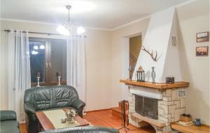 un salon avec une chaise et une cheminée dans l'établissement Lovely Home In Swietajno With Kitchen, à Świętajno