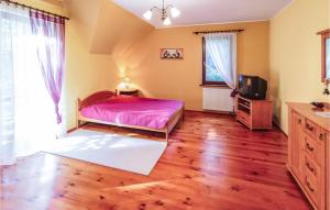 a bedroom with a bed and a tv in it at Beautiful Home In Swietajno With 5 Bedrooms, Sauna And Wifi in Świętajno