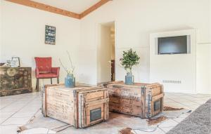two wooden crates with potted plants on them in a room at Vakantiewoning 4 in Simpelveld +13 photos