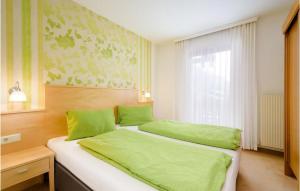 フラッハウにあるStunning Apartment In Flachau With 2 Bedrooms And Wifiのベッドルーム1室(ベッド2台、緑のシーツ、窓付)