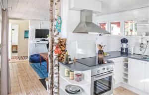 una cucina con ripiani bianchi e forno a piano cottura di Lovely Home In Vaggeryd With House Sea View a Vaggeryd