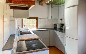 a white kitchen with a sink and a refrigerator at Pet Friendly Home In Broaryd With Wifi in Gryteryd