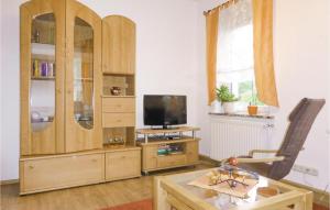 ein Wohnzimmer mit einem großen Holzschrank und einem TV in der Unterkunft Stunning Apartment In Gelenau-erz, With Kitchen in Amtsberg