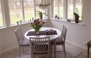 stół jadalny z krzesłami i wazon kwiatów w obiekcie 1 Bedroom Awesome Home In Slvesborg w mieście Falkvik