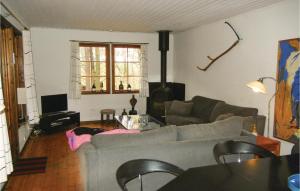 a living room with a couch and a tv at Stunning Home In Hrby With 4 Bedrooms And Outdoor Swimming Pool in Bjärnhult