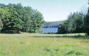a field of grass with a lake in the background at Beautiful Home In smo With 2 Bedrooms in Ösmo