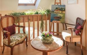 Zimmer mit 2 Stühlen und einem Tisch mit Pflanzen in der Unterkunft Monas Natur-oase in Manderfeld