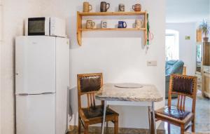 uma cozinha com um frigorífico branco, uma mesa e cadeiras em Stunning Apartment In Freiberg With Kitchen em Freiberg