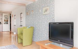 a living room with a television and a green chair at Nice Apartment In Kollumerpomp With 3 Bedrooms And Wifi in Kollumerpomp