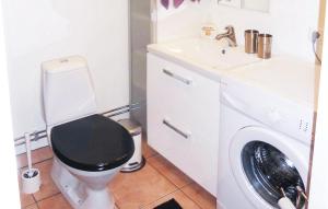 ein Badezimmer mit einer Waschmaschine und einem Waschbecken in der Unterkunft Gorgeous Home In Tystberga With Kitchen in Tystberga