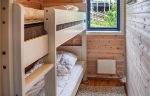 Sjusjøen的住宿－Cozy Home In Sjusjen With Kitchen，一间小卧室,位于一个小房子内,配有双层床