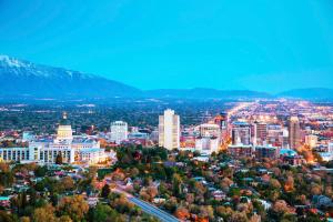 an aerial view of a city with trees and buildings at Kimpton Hotel Monaco Salt Lake City by IHG in Salt Lake City