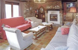 a living room with couches and chairs and a fireplace at Vennhaus in Waimes