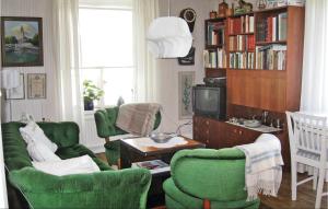 ein Wohnzimmer mit grünen Stühlen und einem TV in der Unterkunft Stunning Apartment In Ljugarn With 1 Bedrooms in Lau