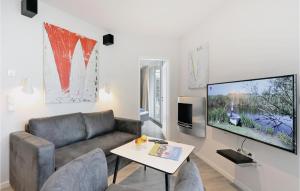 uma sala de estar com um sofá e uma televisão em Dnenvilla Superior em Travemünde