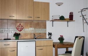 a kitchen with a sink and a wooden table at 1 Bedroom Gorgeous Home In Fuhlendorf in Fuhlendorf