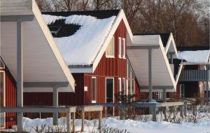 una hilera de casas con nieve en los tejados en Cozy Home In Rechlin With Wifi, en Rechlin