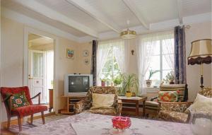 - un salon avec un canapé et une télévision dans l'établissement Beautiful Home In Vanse With Kitchen, à Vanse
