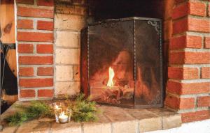 a brick oven with a fire in it at Gorgeous Home In Sjusjøen With Sauna in Sjusjøen