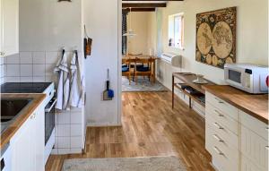 HjärnarpにあるStunning Home In Hjrnarp With 3 Bedrooms, Sauna And Wifiの白い家電製品が備わるウッドフロアのキッチン