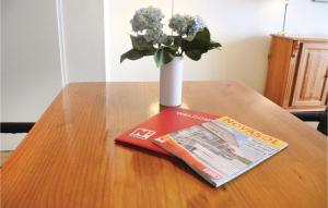 a table with a vase of flowers and a magazine at Amazing Apartment In Breskens With Wifi in Breskens
