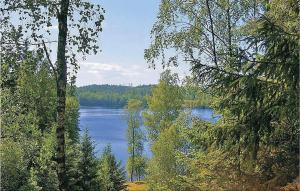 a view of a lake in the middle of a forest at Lovely Home In Gislaved With Lake View in Våthult