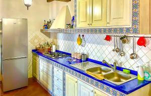een keuken met een wastafel en een koelkast bij Pet Friendly Home In Brancaleone With House Sea View in Brancaleone Marina