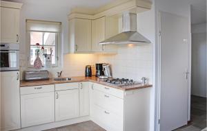 een keuken met witte kasten en een fornuis met oven bij Buitengoed Het Lageveld - 75 in Hoge-Hexel