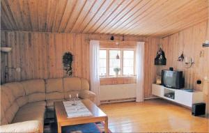 a living room with a couch and a television at Beautiful Home In Hede With 3 Bedrooms And Sauna in Hedeviken