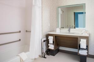 a bathroom with a sink and a tub and a mirror at Home2 Suites By Hilton Baton Rouge Citiplace in Baton Rouge
