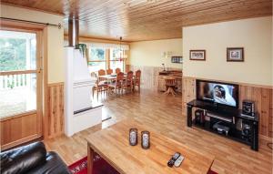 a living room with a couch and a tv at Amazing Home In Auklandshamn With Sauna in Vestvik