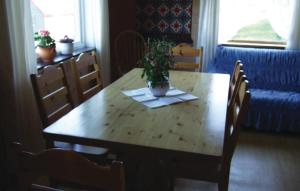 a dining room table with a potted plant on it at Awesome Home In Srbvg With House A Mountain View in Sandnes