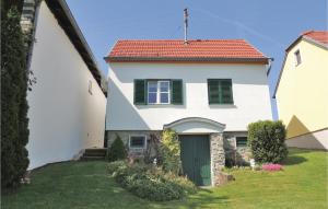 a white house with green shutters and a yard at Kellerstöckl Winten in Winten