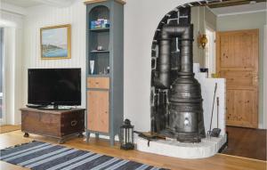 un salon avec une télévision et une cheminée dans l'établissement 3 Bedroom Awesome Home In Grythyttan, à Grythyttan