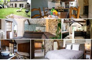 een collage van foto's van een keuken en een slaapkamer bij Maison de charme à proximité de Pau - 3 chambres - 6 p - Jardin in Sendets