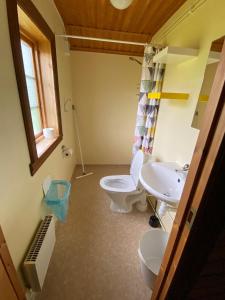 a bathroom with two toilets and a sink at Camping Fredrika-Braber in Fredrika