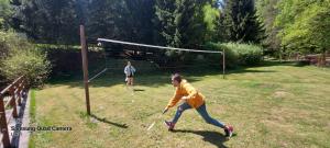 a man playing a game of soccer in a yard at Penzion Svojanov in Svojanov