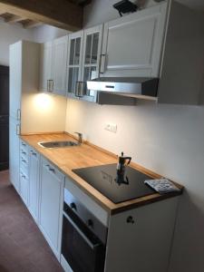 a kitchen with a sink and a counter top at In piazza Casale Marittimo in Casale Marittimo