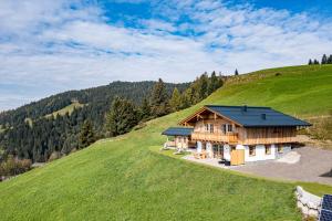 ein Haus auf einem Hügel mit grünem Gras in der Unterkunft Almliesl STJO-658 in St. Johann im Pongau