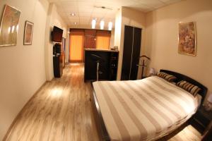 1 dormitorio con 1 cama en una habitación con cocina en Master Apartments, en Belgrado