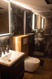 a bathroom with a toilet and a sink at Noclegi na Parkowej blisko Zator Energylandia in Ryczów