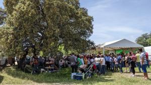 una multitud de personas de pie bajo un árbol en Cómodo piso en Cardeña (Córdoba), en Cardeña