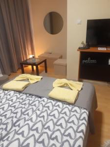 um quarto com uma cama e uma televisão de ecrã plano em Apartman Ana em Leskovac