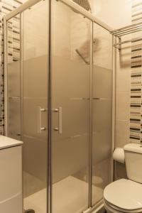 フゼタにあるCasa Terraçoのバスルーム(ガラス張りのシャワーブース、トイレ付)
