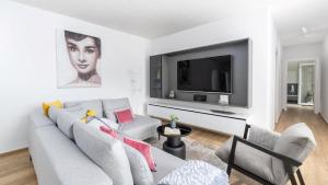 Televízia a/alebo spoločenská miestnosť v ubytovaní Villa Audrey