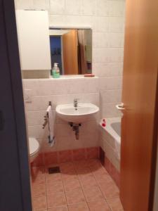 uma casa de banho com um lavatório e um WC em Apartment Bellavista - Umag em Umago
