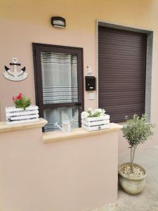 two plants sitting on a counter in front of a window at Radici Blu intero alloggio in Siderno Marina
