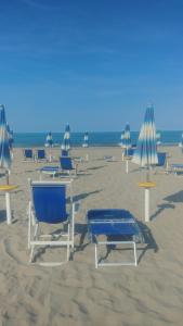 - un groupe de chaises longues et de parasols sur une plage dans l'établissement appartamento Aurora, à Giulianova