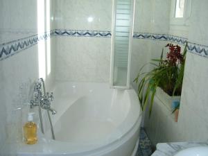 a bathroom with a tub and a toilet with a window at Le Jardin de Cécile et Benoit - Bed and Breakfast in Malakoff