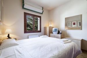 Un dormitorio con una gran cama blanca y una ventana en Luderna - Apartamento Tanau A2 Esquirós 2, en Naut Aran (Alto Arán)